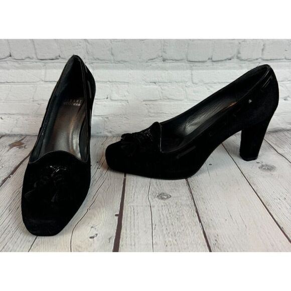 STUART WEITZMAN black suede leather tasseled high heel pump classic shoes 7 - Picture 1 of 10